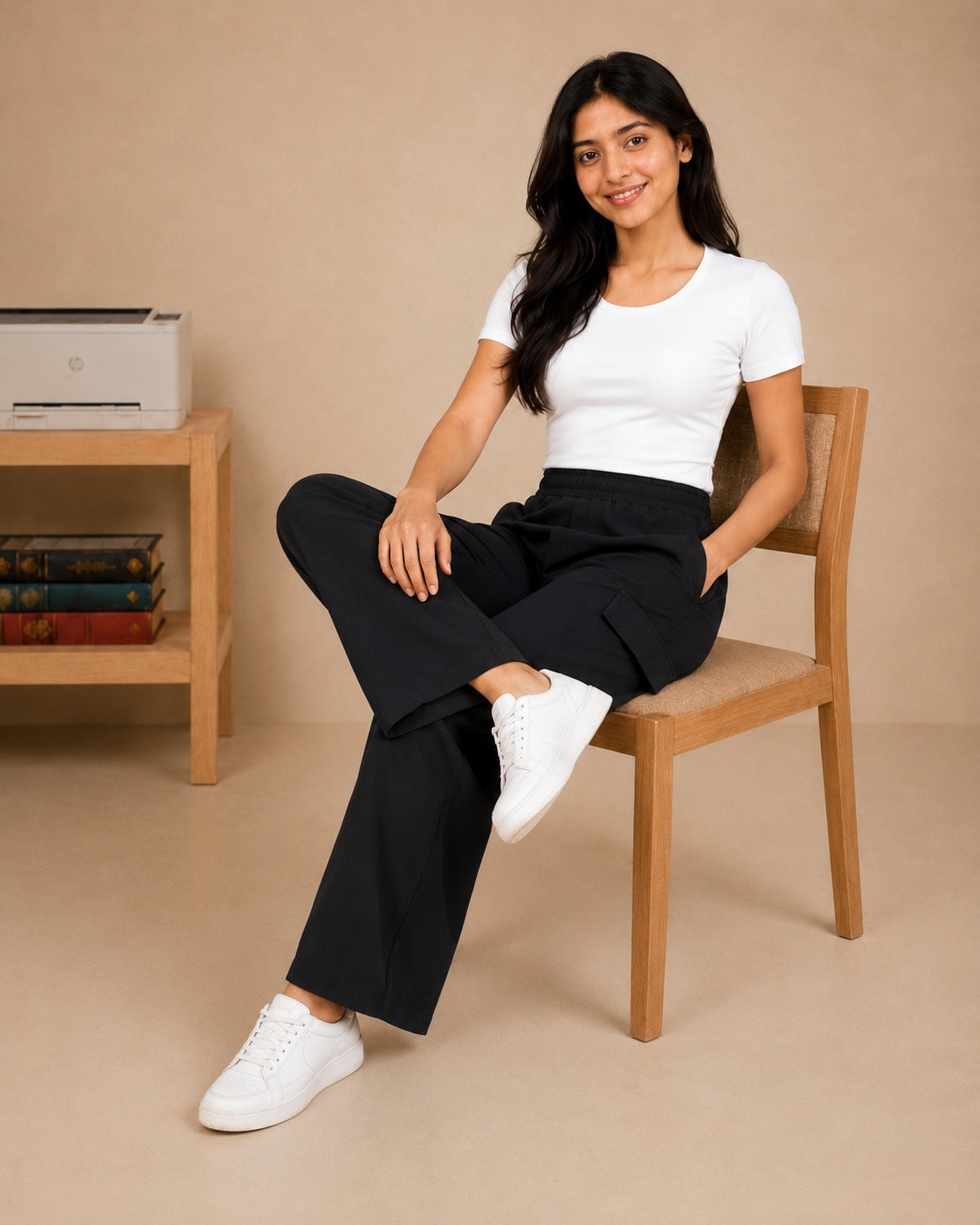 Premium quality wide-leg cargo trouser view 9
