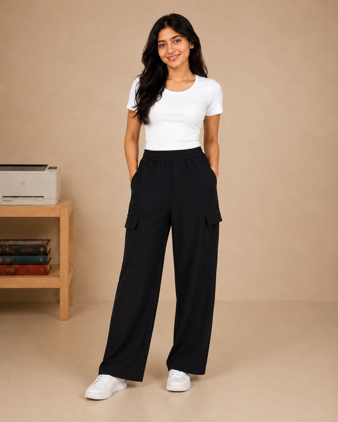 Premium quality wide-leg cargo trouser view 7
