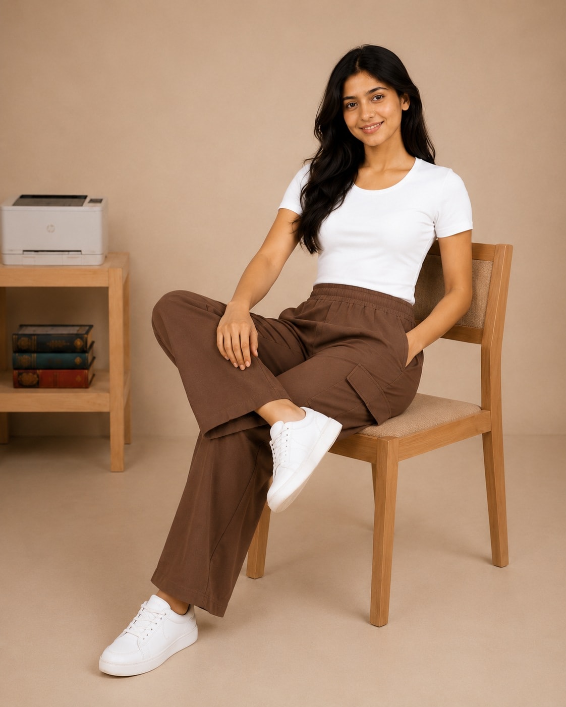 Premium quality wide-leg cargo trouser view 6