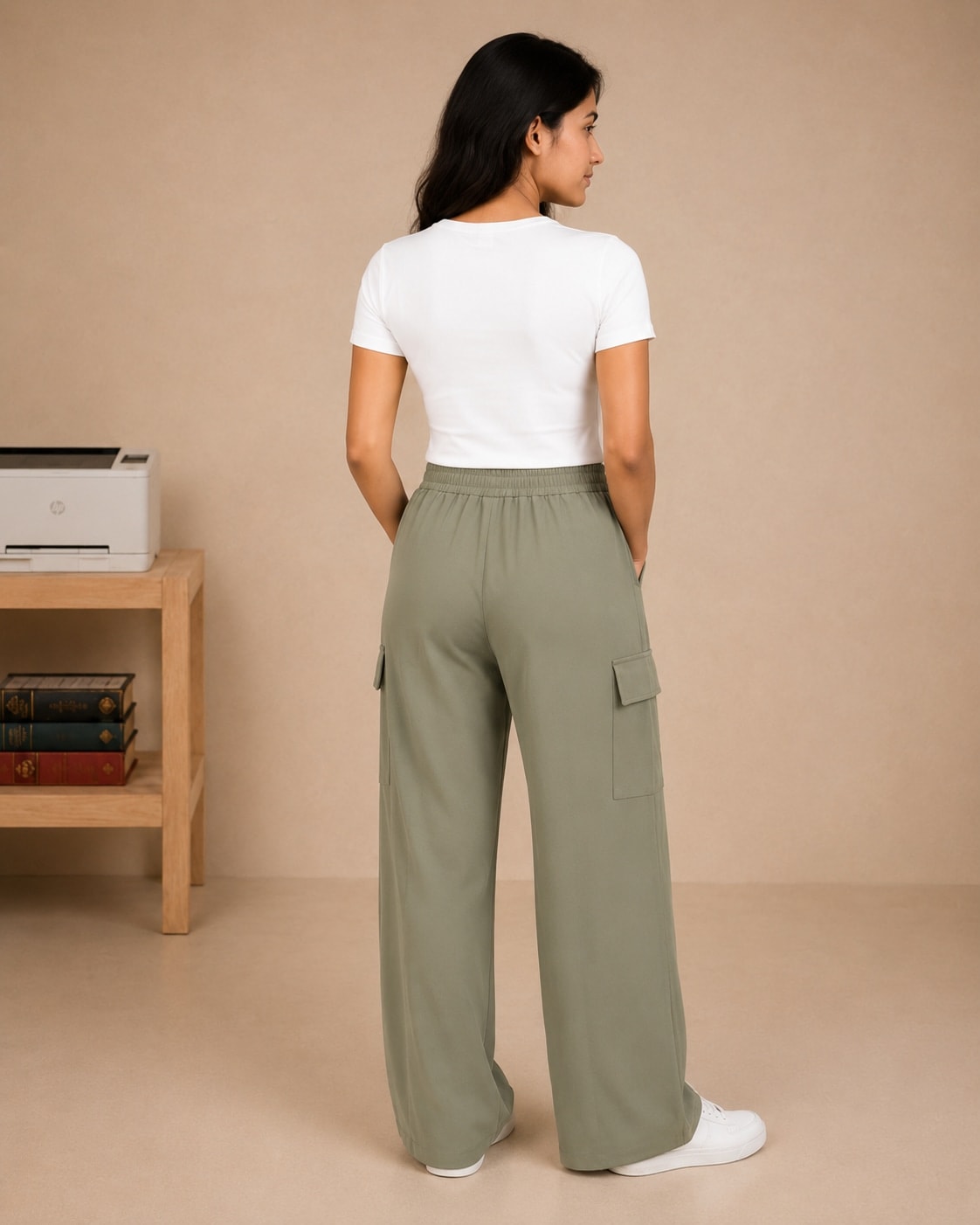 Premium quality wide-leg cargo trouser view 14